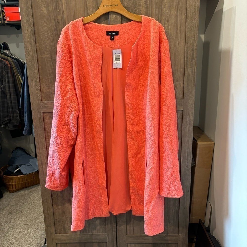 NWT Torrid 4X Long Jacquard Coat Open Front Pockets
